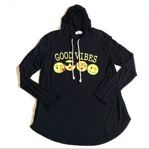 French Pastry Good Vibes L/S Tee Hoodie Emojis Black Sz XL